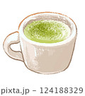 ホット抹茶ラテの手描きイラスト 124188329