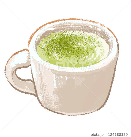 ホット抹茶ラテの手描きイラスト 124188329