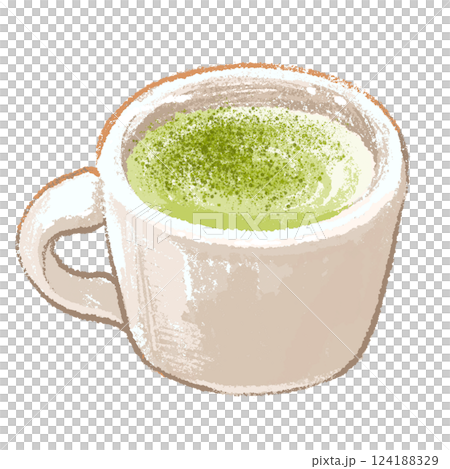 ホット抹茶ラテの手描きイラスト 124188329