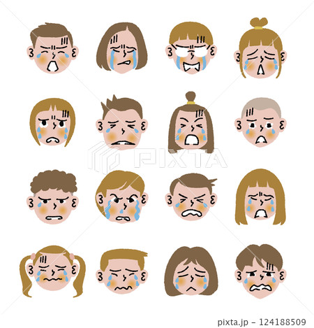 16人の子どもの泣いた顔です 124188509