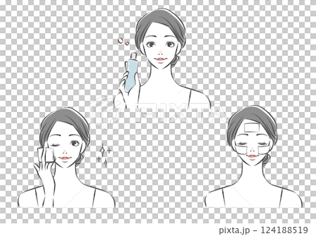 コットンパックをする黒髪の女性 124188519