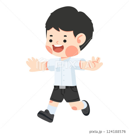 Joyful boy running to school 124188576