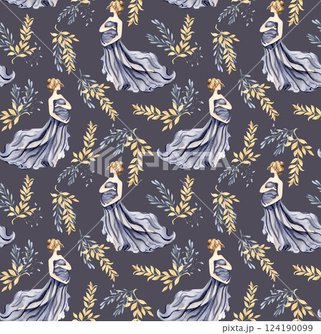 seamless watercolor pattern with a pregnant woman on a dark background seamless watercolor pattern with a pregnant woman on a dark background 124190099
