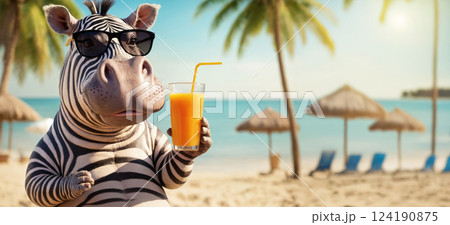 Funny zebra in sunglasses. Vacation concept 124190875