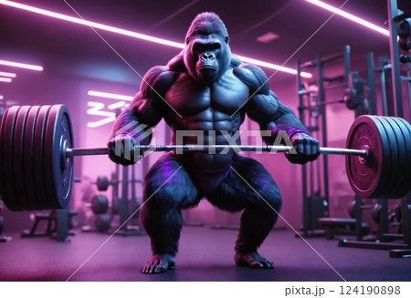 Big gorilla at the gym. Portrait of a muscle guy 124190898