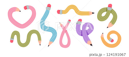 Twisted curved comic pencil doodle sketchy. Line hand drawn simple pencil. Funky flexible school supplies. Trendy writing tool Twisted curved comic pencil doodle sketchy. Line hand drawn simple pencil. Funky flexible school supplies. Trendy writing tool 124191067
