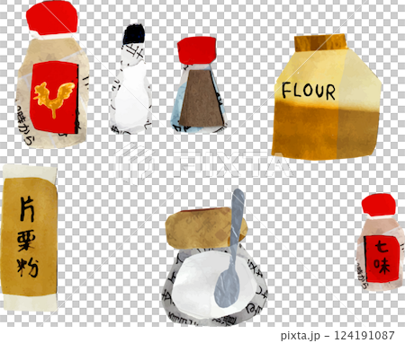 調味料　砂糖　小麦粉　塩こしょう　片栗粉　七味　鶏がらスープ 124191087