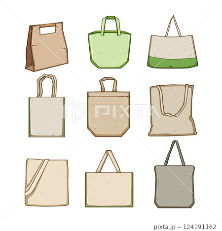 reusable grocery bag set cartoon vector illustration 124191162