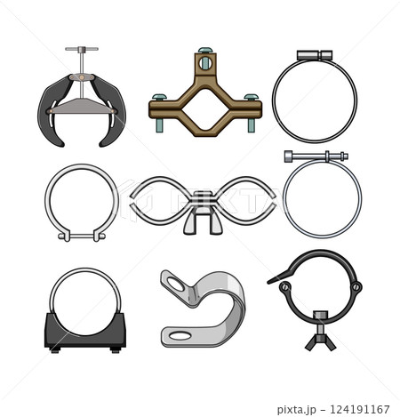 pipe clamp set cartoon vector illustration pipe clamp set cartoon vector illustration 124191167