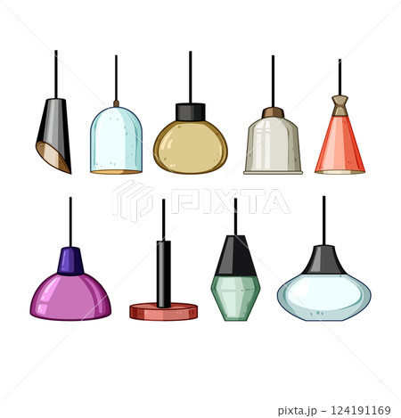 pendant lights set cartoon vector illustration 124191169