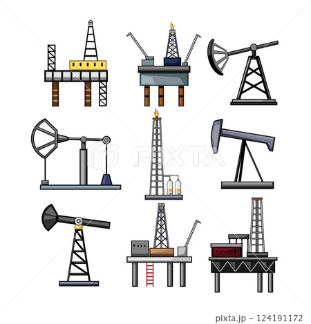oil rig set cartoon vector illustration 124191172