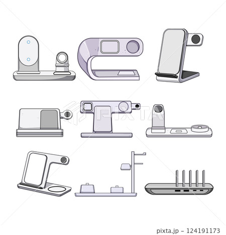 multi device charging station set cartoon vector illustration 124191173
