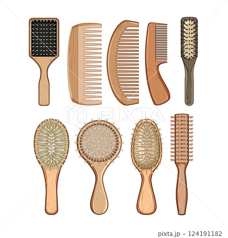hair brush wooden set cartoon vector illustration hair brush wooden set cartoon vector illustration 124191182