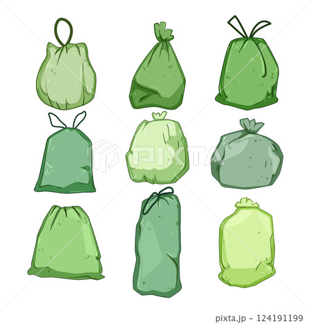 compostable trash bag set cartoon vector illustration 124191199