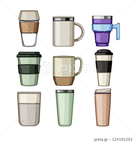 coffee cup reusable set cartoon vector illustration 124191201