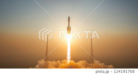Epic Spacecraft Liftoff with Fiery Flames 124191708