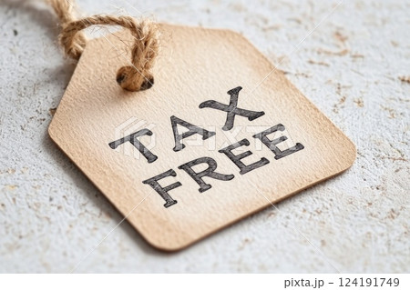 Tax Free Shopping Offer Tag with White Background Tax Free Shopping Offer Tag with White Background 124191749