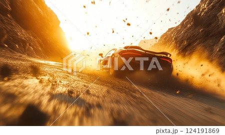 High-performance hypercar speeding through mountain road High-performance hypercar speeding through mountain road 124191869