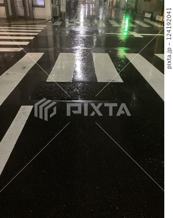 雨に濡れた横断歩道 雨に濡れた横断歩道 124192041