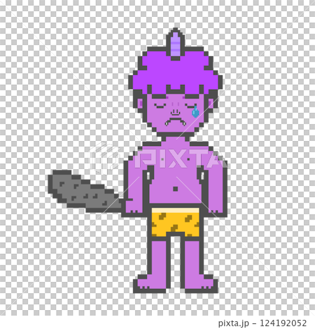 一本ツノの泣く鬼_ドット絵(紫) 124192052