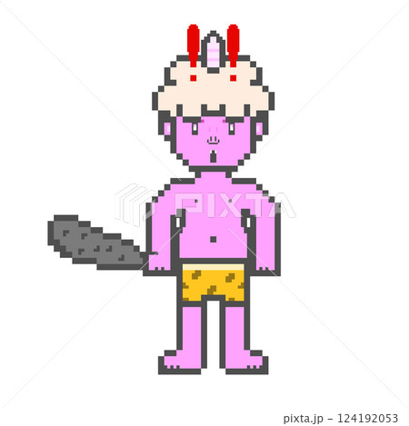 一本ツノの驚く鬼_ドット絵(ピンク) 一本ツノの驚く鬼_ドット絵(ピンク) 124192053