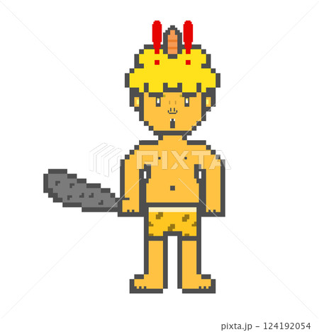 一本ツノの驚く鬼_ドット絵(黄色) 124192054