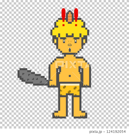 一本ツノの驚く鬼_ドット絵(黄色) 124192054