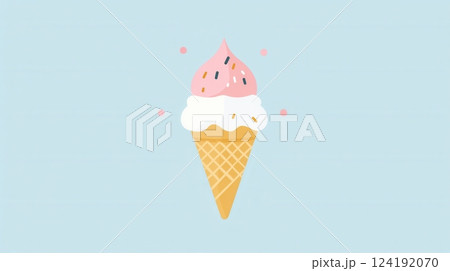 A flat minimalistic ice cream cone logo features pastel colors and a playful design, perfect for various branding projects and ice cream shops. 124192070