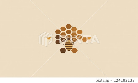 This logo showcases a minimalist honeycomb pattern with a bee, using golden honey shades for a clean and modern aesthetic in natural branding. 124192138