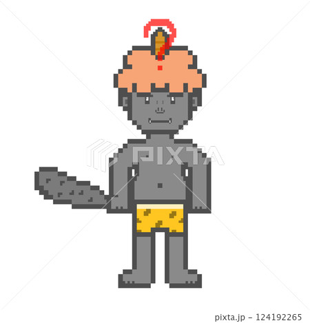 一本ツノのクエスチョンマーク鬼_ドット絵(黒) 124192265