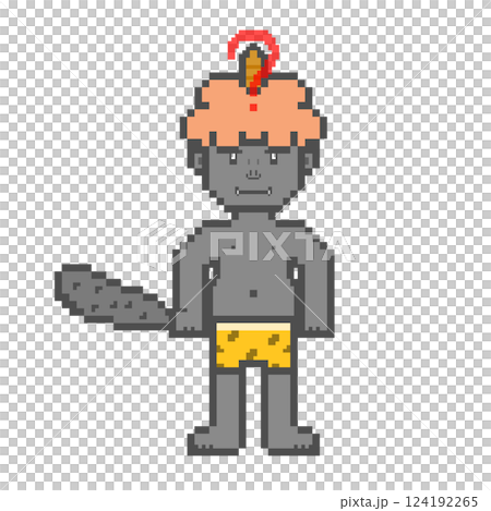 一本ツノのクエスチョンマーク鬼_ドット絵(黒) 124192265