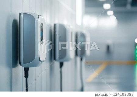 Electric vehicle charging station promoting eco-friendly technology 124192385
