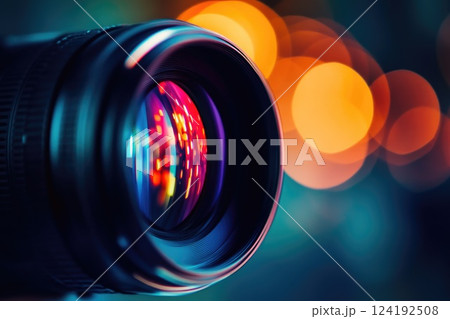 Macro Shot of Camera Lens with Light Reflections 124192508
