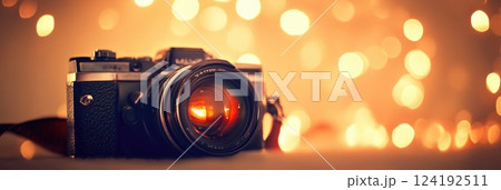 Camera Lens Glass with Artistic Bokeh Patterns 124192511