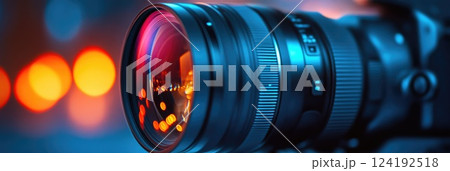Camera Lens Focused with Beautiful Bokeh Glow Camera Lens Focused with Beautiful Bokeh Glow 124192518
