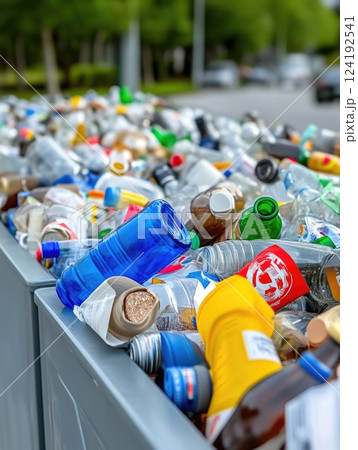 Close-Up of Trash and Recycling Containers 124192541