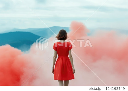 Aesthetic Mountain Scene with Red Clouds and Smoke Aesthetic Mountain Scene with Red Clouds and Smoke 124192549