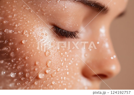 Nourishing Drops on Radiant Skin Texture Nourishing Drops on Radiant Skin Texture 124192757