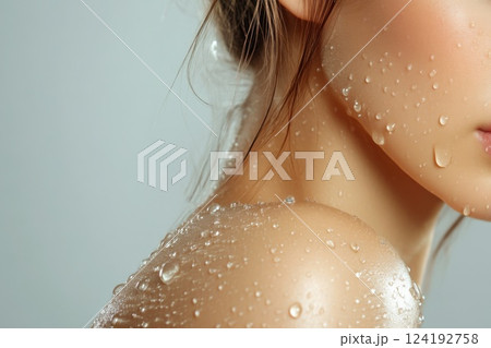 Hydrating Skin with Water Droplets Close Up Hydrating Skin with Water Droplets Close Up 124192758