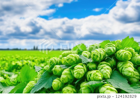 Expansive hops and barley field outdoors 124192829