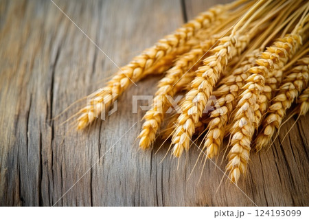 Rustic Wooden Table with Wheat Ears 124193099