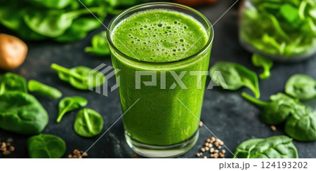 Nutritious Green Smoothie with Spinach and Kale 124193202