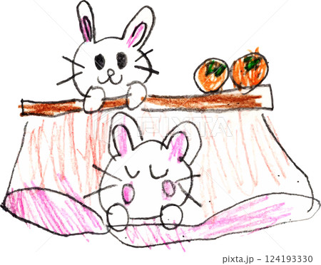 子供が描いたコタツに入るウサギ 124193330