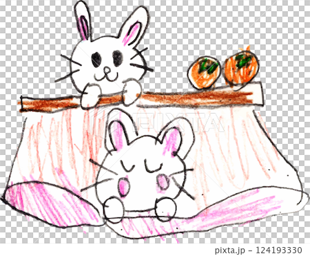 子供が描いたコタツに入るウサギ 124193330