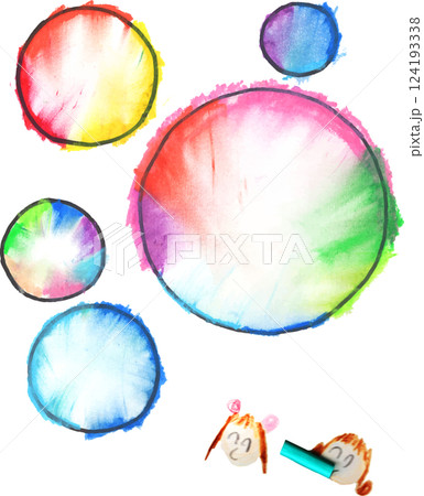 子供が描いたカラフルなシャボン玉絵の具画 124193338