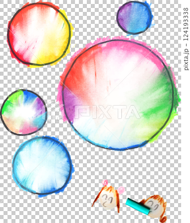 子供が描いたカラフルなシャボン玉絵の具画 124193338