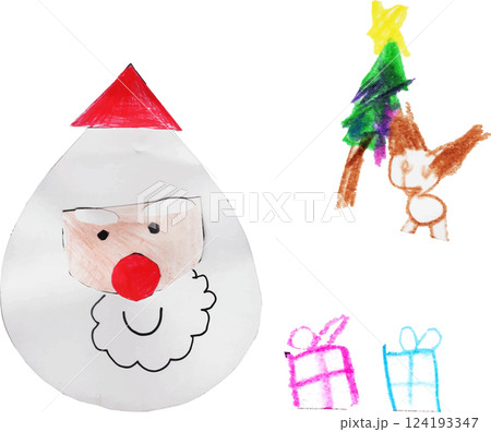 子供が描いたかわいいサンタクロースとクリスマスのイラスト 子供が描いたかわいいサンタクロースとクリスマスのイラスト 124193347