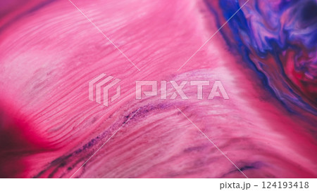 Stream art. Ink background. Defocused blue pink purple marble paint texture in chemical essence water spreading on creative abstraction. 124193418