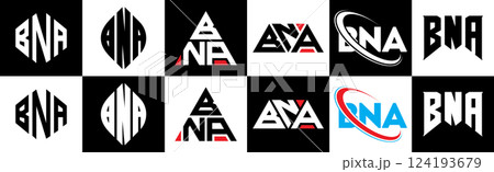 BNA letter logo design in six style. BNA polygon, circle, triangle, hexagon, flat and simple style with black and white color variation letter logo set in one artboard. BNA minimalist and classic logo BNA letter logo design in six style. BNA polygon, circle, triangle, hexagon, flat and simple style with black and white color variation letter logo set in one artboard. BNA minimalist and classic logo 124193679