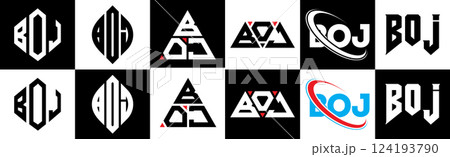 BOJ letter logo design in six style. BOJ polygon, circle, triangle, hexagon, flat and simple style with black and white color variation letter logo set in one artboard. BOJ minimalist and classic logo BOJ letter logo design in six style. BOJ polygon, circle, triangle, hexagon, flat and simple style with black and white color variation letter logo set in one artboard. BOJ minimalist and classic logo 124193790